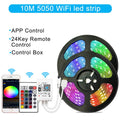 Azz smart LED light strip glowing RGB colours on a shelf