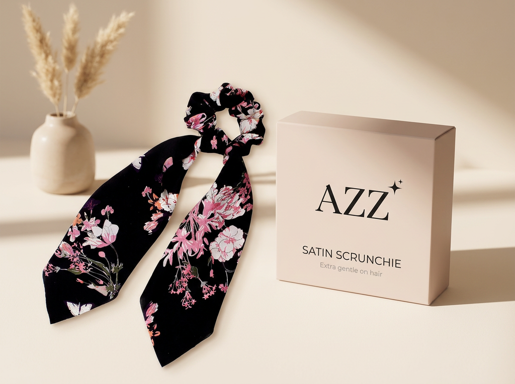 AZZ Satin Scrunchie branded packaging