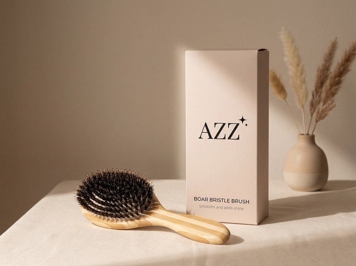AZZ Boar Bristle Brush branded packaging mockup