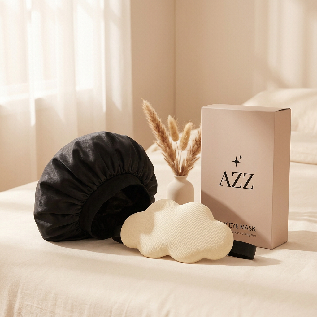 AZZ Night Routine bundle: Satin Sleep Bonnet in Black and Silk Eye Mask