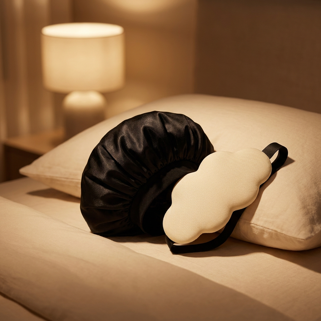AZZ Night Routine bundle on bed with warm lamp light