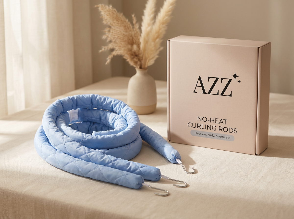 AZZ No-Heat Curling Rods branded packaging mockup