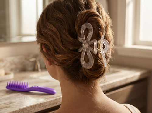 AZZ Detangle & Style lifestyle photo — updo with clip and brush