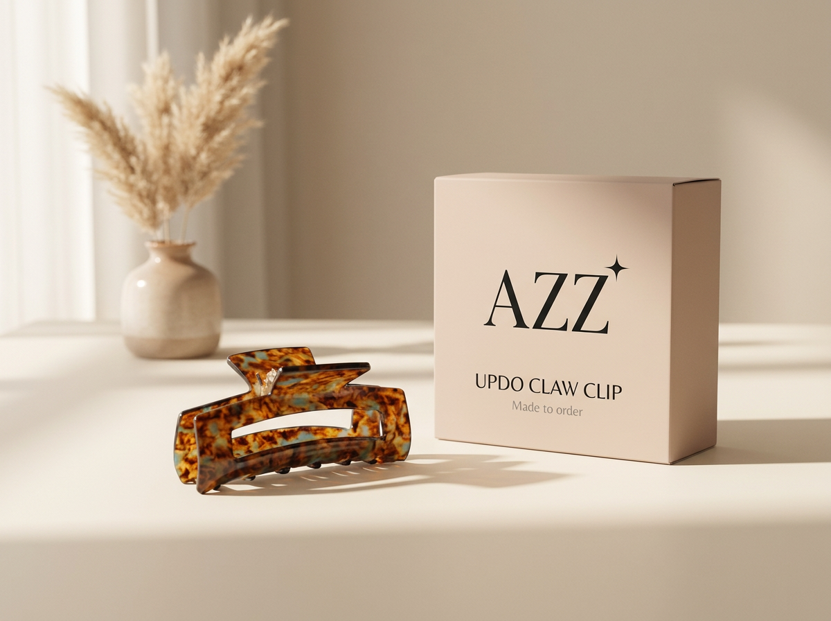 AZZ Updo Claw Clip branded packaging mockup